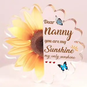 Sunflower & Butterfly Pattern Acrylic Plaque, Decorative Plaque, 1 Count Creative Desktop Ornament, Home Decor Supplies for Living Room Bedroom, Gift for Nanny