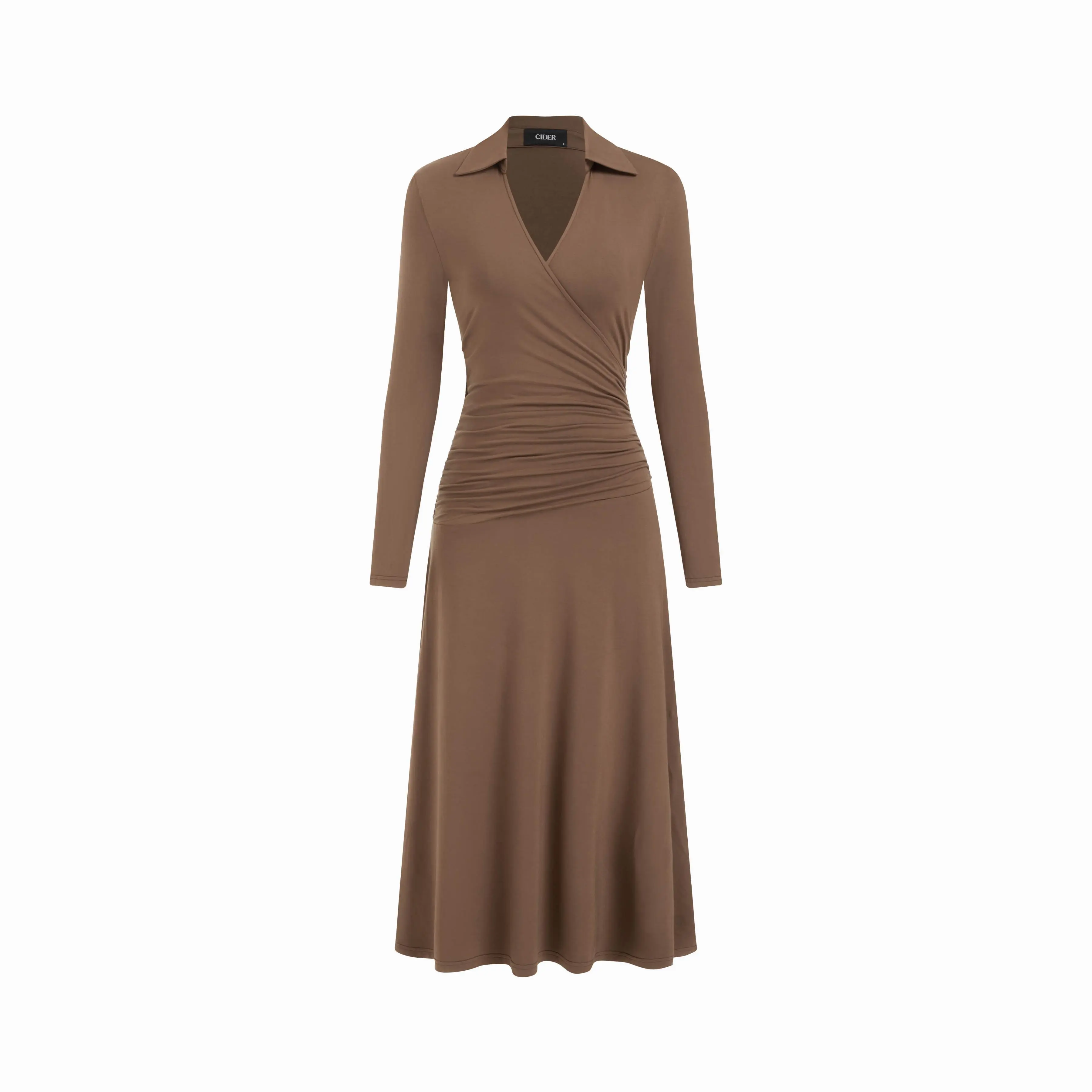 Cider Collar V-neck Long Sleeve Wrap Ruched A-line Maxi Dress SwimWeek -  TikTok Shop