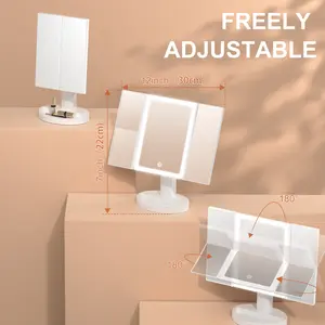 Starlead Tri-Fold Lighted Makeup Mirror with 2X & 5X Magnification 3 Light Modes Rechargeable Portable Glass Vanity Mirror for Travel & Home Use Freely Adjustable 180° Tilt USB-C Charging Cable Included Handy Elegant