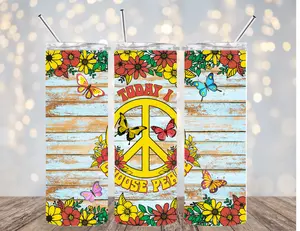 20 OZ PEACE SIGN DESIGNS 7 OPTIONS INSULATED SKINNY TUMBLER W/ STRAW