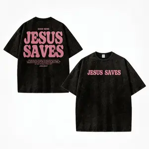 Unisex Jesus Saves Print Acid Washed T-shirt Breathable Tshirt Sports T-shirt, regular fit, casual and stylish T-shirt, suitable for everyday wear, a men's top suitable for all seasons.
