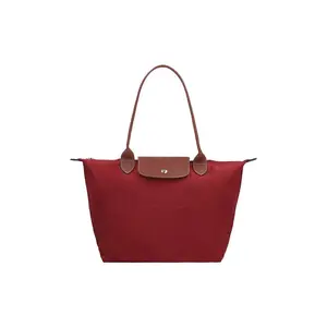 Longchamp Le Pliage 31 Large Tote Bag for Women with Snap Closure and Leather Trim in Red