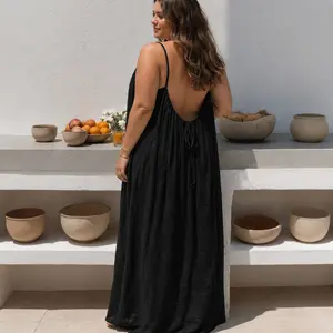 Soft Flowy Backless Maxi Dress for Women, Solid Cami Sleeveless Lounge Dress, Elegant Summer Sleepwear for Vacation