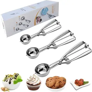 Ice Cream Scoop, 3Pcs Cookie Scoop Set, Stainless Steel Ice Cream Scooper with Trigger Release, Cookie Scooper for Baking, Cookie Scoops for Baking Set of 3 (3pcs/set)