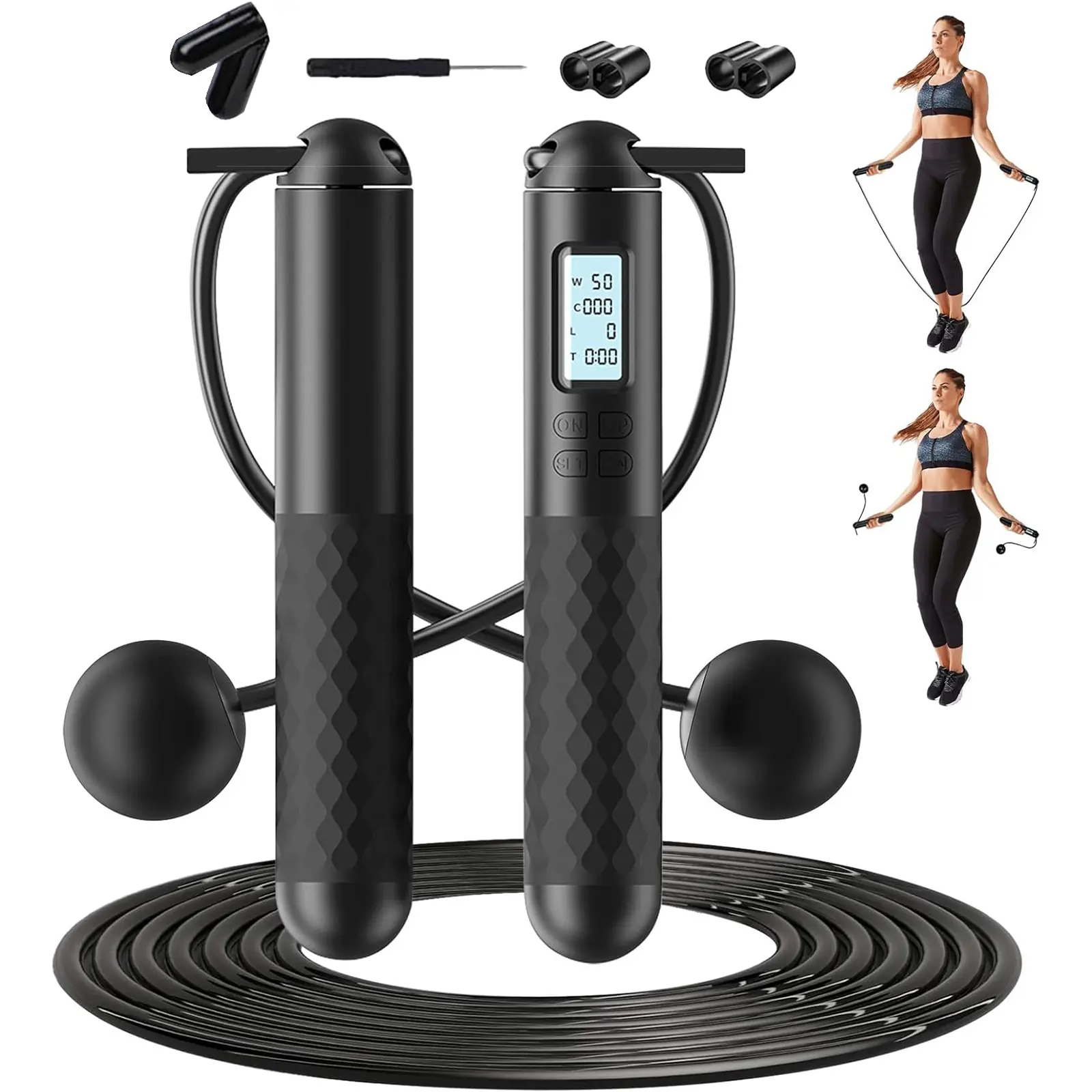 Cordless Smart Jump Rope with Digital Display Counter - Adjustable, Compact, Unisex Skipping Rope for Fitness, Boxing Cardio