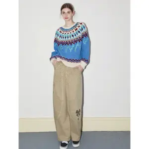 TCH - Blue shirt, Fel Island sweater, women's hot stamping design, lazy style design, knitted top