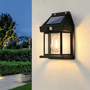 Solar Lights Outdoor Waterproof  Solar Wall Lantern with 3 Modes & Motion Sensor Solar Powered Wall Lights for Yard Garden Fence, Patio Garage Front Porch Decor, Black ABS Weatherproof