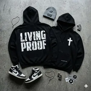 “Living Proof” Cross Hoodie | Christian Streetwear Pullover | Faith-Based Graphic Hoodie