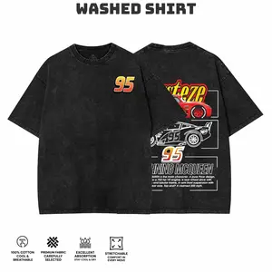 Retro Two Side Cars Washed T-Shirt ,Cars Movie TShirt , Mc queen and Mater Retro Vintage Unisex Oversized Anime Graphic Tee – Trendy Y2K Acid Gildan, Manga Game Movie Lover Gift For Fans Merch