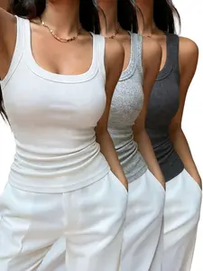SERACAL 3 Pack Women Ribbed Knit Tank Tops, Sleeveless Slim Fit Basic Camisole With Built-In Bra, Casual & Gym Daily Wear, Suitable for Sports, Yoga, Running, Indoor Outdoor Activities, Travel and Leisure Outings