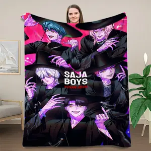 Kpop Demon Hunters Pattern Blanket, Figure Print Blanket, Soft Comfortable Throw for Bedroom, Living Room, Dormitory, Car Sofa, All-Season Use, Ideal Home Office Rug