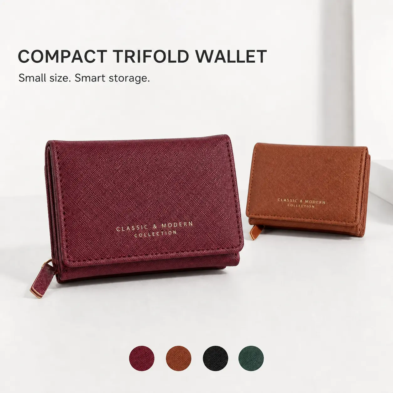 Small Wallet for Women, Compact PU Leather Trifold Card Holder for Small Purses with ID Window, Bill Compartment & Zipper Coin Pocket, Zipper Wallet Design, Foldable, Coin Purse, Bifold/Trifold Wallet