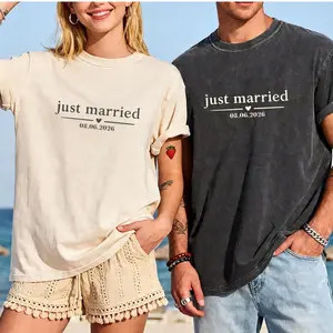 Just Married Shirt With Date, Custom Couple Tee, Personalized Newlywed Shirt, Comfort Colors Wedding Gift, Honeymoon Outfit Shirts
