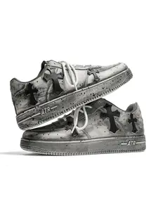 Men's Vintage Cross Sneakers, PU Leather Mid Top Casual Shoes, Soft Comfortable Non-Slip Design, Perfect for Daily Wear