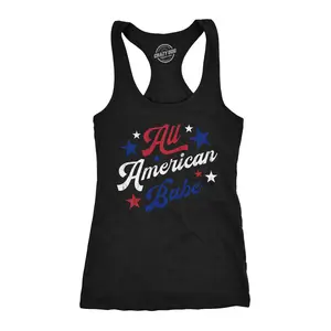 Womens All American Babe Fitness Tank Funny Cool Patriotic Fourth Of July Party Sleeveless Tee for Ladies Funny Racerback Tank Cute Slimming Tank tops comfortable soft top Patriotic Tank Top for Women Novelty Black