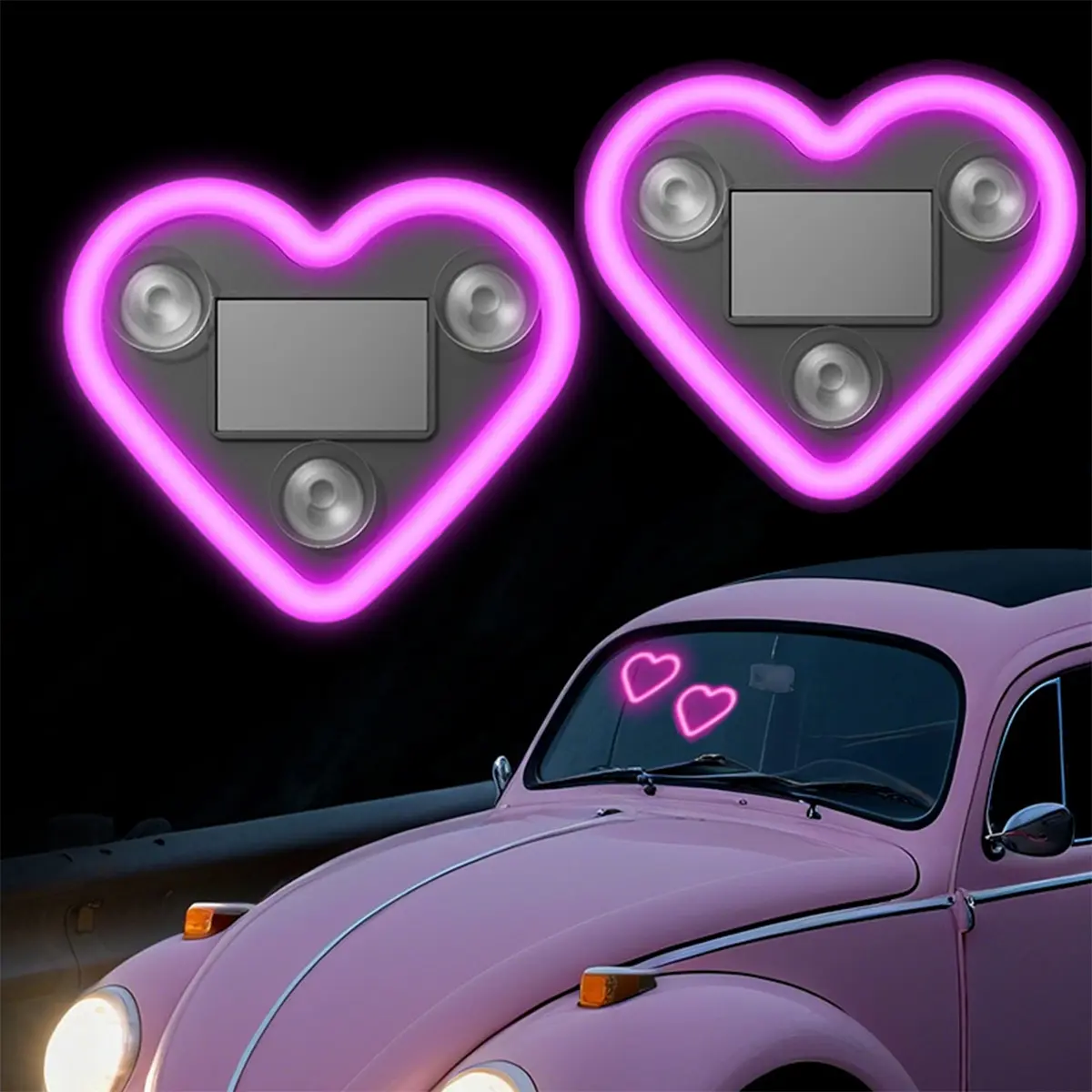 Solar-Powered Heart-Shaped LED Ambient Light, 2 Pcs Car and Home Decorative Lighting, Perfect Gift for Valentine's Day, Parties and Celebrations, LED Car Lights, Car Atmosphere Lights
