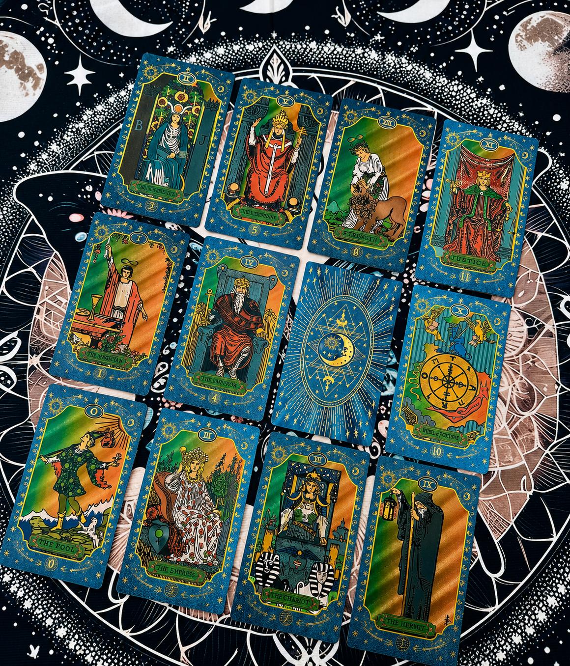 Tarot Cove Blue Sun & Moon Shimmer Tarot Deck Waterproof Durable Rider-Waite Divination Cards Set for Beginners & Experienced Readers