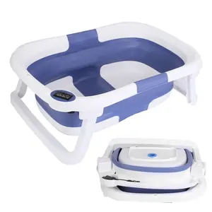 Baby Bath Tub with Thermometer Collapsible Travel-Friendly 0-24Months Baby Bathtub with Drain Hole For Newborn Infant Toddler Odorless Non-Toxic Folda,summervibes