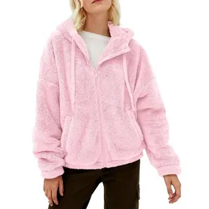 Womens Fuzzy Fleece Jacket Zip Up Oversized Winter Warm Sweatshirt Hoodies