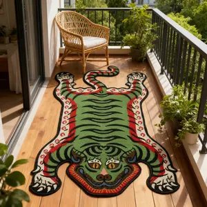 Vintage American Tiger Print Carpet, Foldable Washable Non-Slip Plush Animal Printed Rug, Household Decorative Living Room Bedroom Mat, Easy Care Large Area Rug, Soft Area Rug, Vintage Design Rug