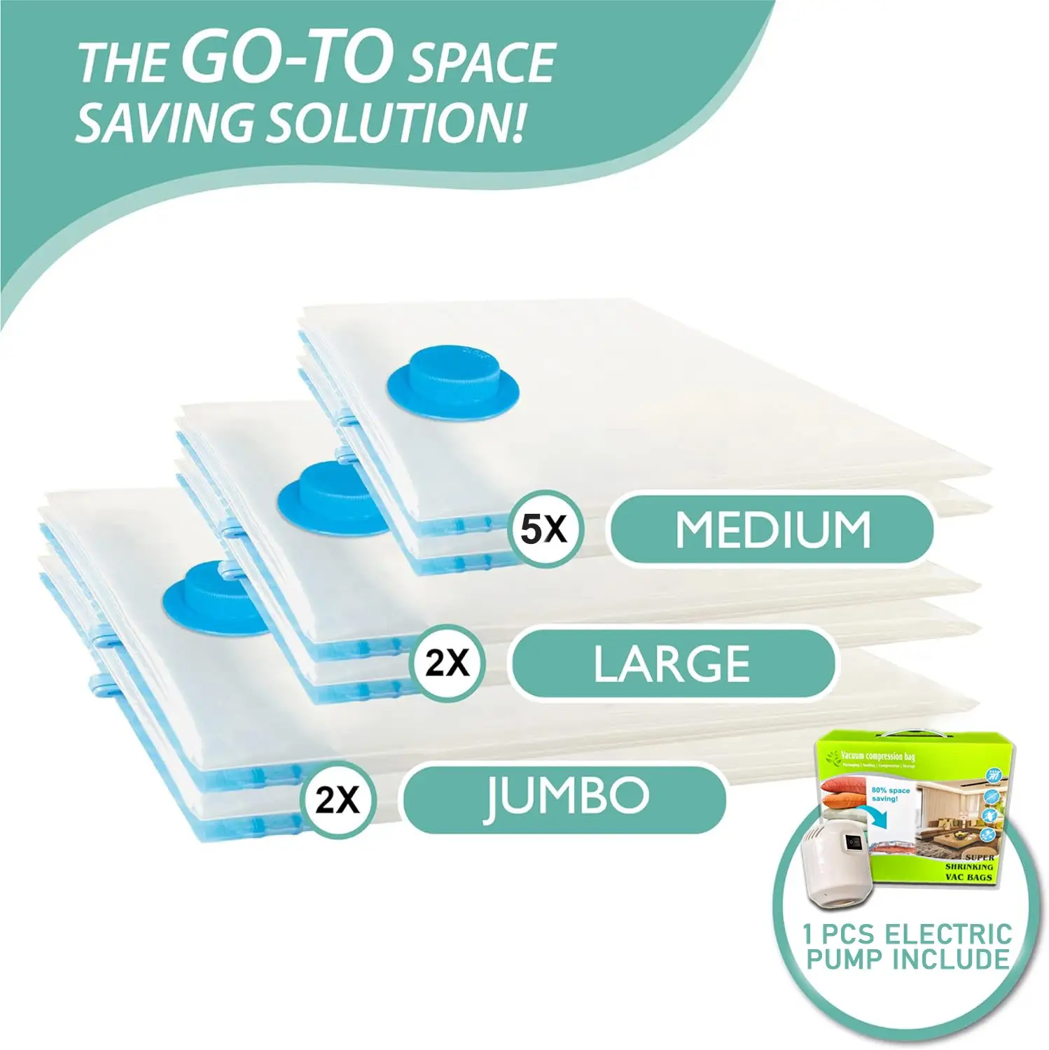 【Limited Time Sale】20 Pcs Vacuum Storage Bags with Electric Air Pump for Clothing, Comforters, Pillows, Towel, Blanket Storage, Bedding, Travel, Close