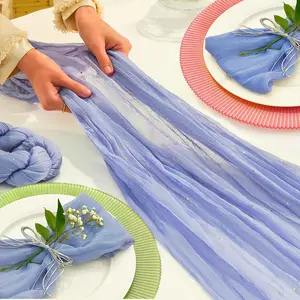 LAXORE Set of 4 Blue Cheesecloth  Table Runners with Glitter and Rose Petals - 35”x120”10 Ft
