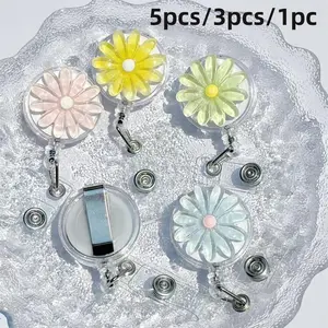 1/5pcs Cute Transparent Floral Nursing Badge Reel for Women Retractable Worker ID Card Pull Buckle Doctore Nurse ID Card Badge Holder Clip Medical Badge Holder