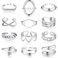 12 Pairs Silvery Rings Set