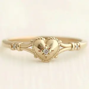 14k Gold Plated Heart Shaped Ring for Women - Wearable Engagement Ring with Meaningful Design, No Gift Box Included