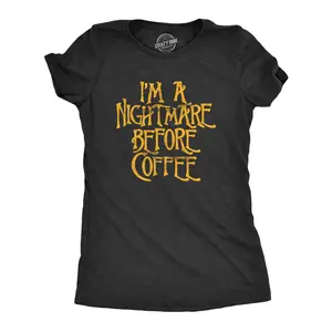 Womens I'm A Nightmare Before Coffee T Shirt Funny Halloween Movie Tee Funny Womens T Shirts Cute Vintage Fashion Casual Ladies T-Shirt Gift Christmas Tops for Women Funny Coffee Top Women's Novelty Tees Black