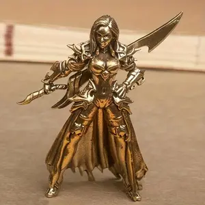 Brass Warrior Statue, Tea Ceremony Decor, Solid Brass Insect Miniature Figurine, Vintage Style Copper Art Ornament, Anime Theme Desk Accessory, Sculpture