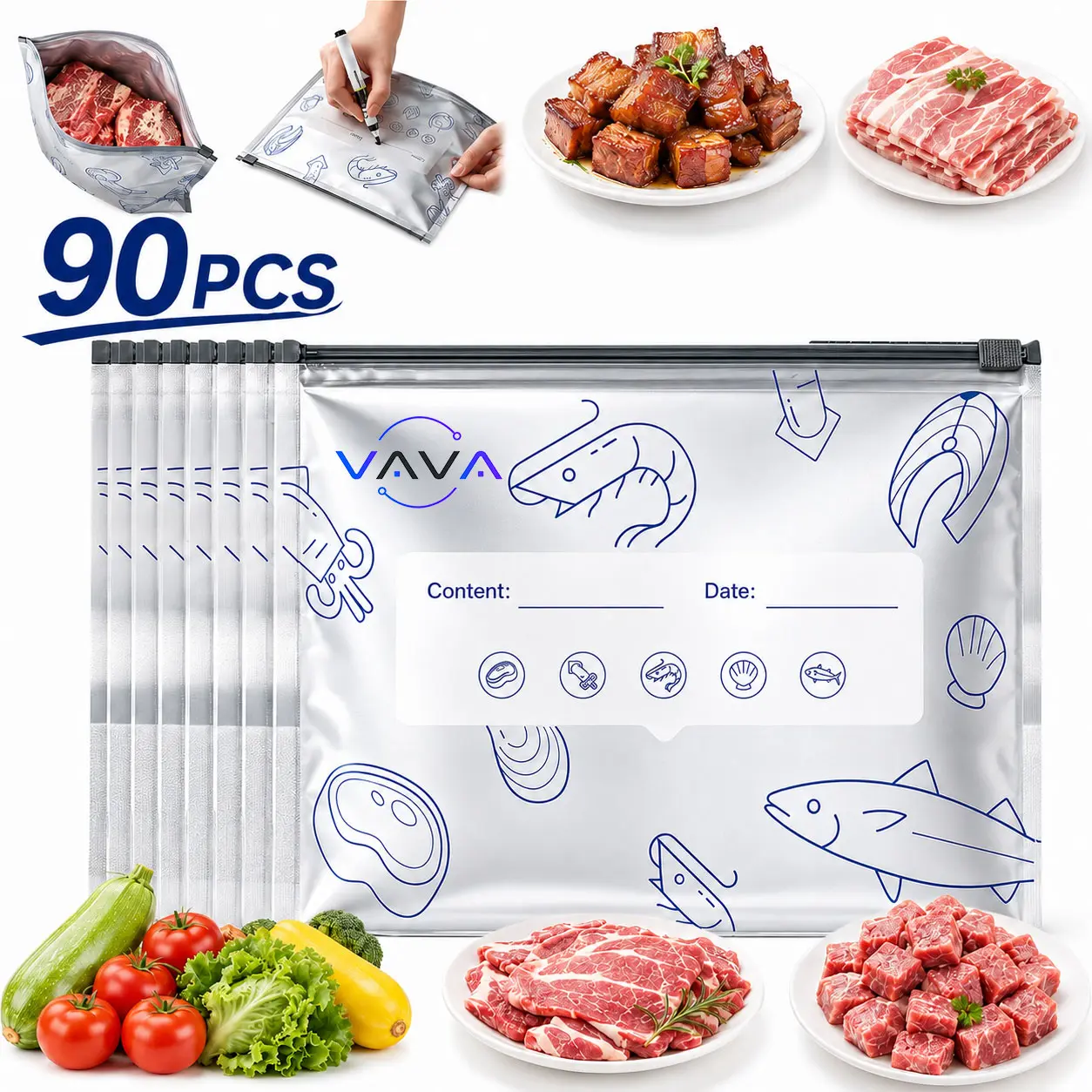 【TikTokShopBlackFriday】New reusable upgraded thickened upright aluminum foil sealing storage bags, with labels and zipper locks, suitable for washable kitchen items like vegetables, fruits, and meat, perfect for Thanksgiving, Christmas, and New Year gifts