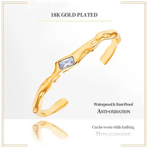 Women's 18K Gold Plated Adjustable Bracelet with Gem Open Design Waterproof Anti-Tarnish Fade-Free Fashion Unique Jewelry Mother's Day Gift Ideas