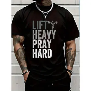 Lift Heavy Pray Hard Gym Jesus Christian Faith Men T-ShirtFashion Printing TshirtFashion Printing Tshirt Men Graphic Tee