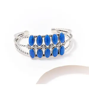 American West Sterling Double Row Gemstone Concha Cuff