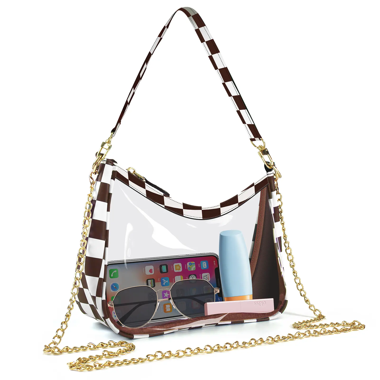 [Summer Wins] clear bag for women,Small Clear Purse,Clear Crossbody Bag with Chain Strap,Clear Shoulder Bag for Concert sports Events Festivals
