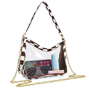 Clear Purses for WomenStadium Concert Approved Clear Crossbody Bag Women's Stadium Ready Transparent Crescent Purse with Chain Strap - Concert & Stadium Approved