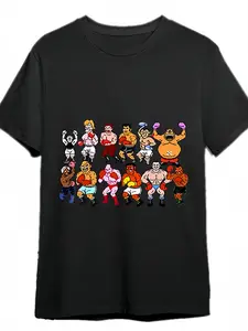 Retro Boxing Fighters TShirt Vintage Pixel Art Cartoon Print Soft Cotton Casual Streetwear Tee Breathable Lightweight Classic Fit Perfect for Sports Events Daily Outings Gym Training Holiday Gifts and Friends Gatherings