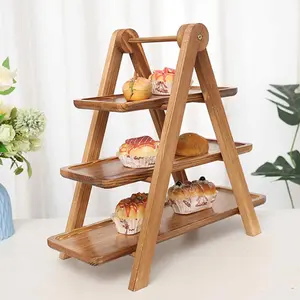 3 Tier Wood Serving Tray Three Tiered Serving Stand, Rectangle Serving Platter Wooden Farmhouse Tiered Tray, Party Serving Brown decorative tray tray decor