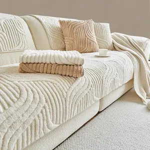1pc Boho Style Sofa Slipcover, Plush Couch Cover, Sofa Cushion Cover, Anti-Slip Durable Pet-Friendly Washable Sofa Protector for Living Room Office Chair, All Seasons Use, Breathable and Comfortable, Soft Sofa Protector