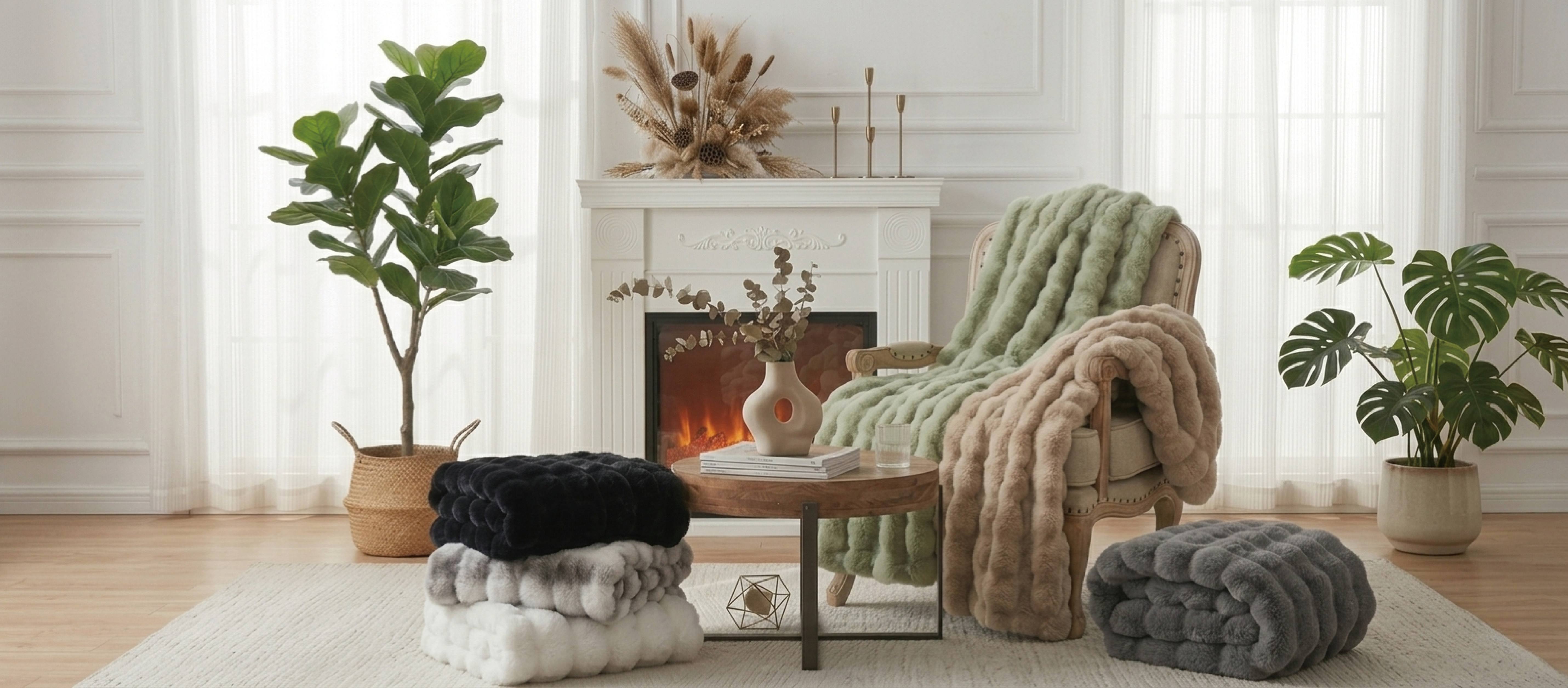 【Clearance】Macinso Fluffy Bubble Home Blanket, Faux Rabbit Fur Winter Warm Soft, Bedroom Decor Cozy for Women Men