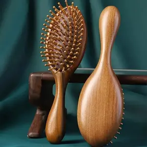 Sandalwood Paddle Hairbrush, 1 Count Anti-static Wooden Scalp Massage Comb, Home Detangling Tool, Hair Care Tools, 104 Ball-shaped Teeth for Gently Detangling Hair