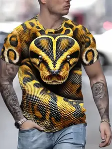 Men's Gold Snake 3D Print T-Shirt, Menswear, Fitted, Breathable Polyester Fabric, Short Sleeve Round Neck, Casual Summer Outdoor Wear, Casual Style Tee, Streetwear tiktokshopspringglowup