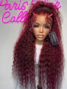26 Inch Burgundy Synthetic Curly Wig 180% Density with 13x4 Lace Front Natural Hairline for Women, Everyday Wear Doll Hair, Glueless Hd Wigs, Kinky Curly Wig