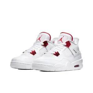 Retro Mid-Top All-White Leather Sneakers with Metallic Red Lace Locks, Tongue Details, and Visible Air Cushioning - Collectible Sports Shoe