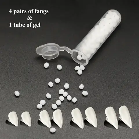 【Black Friday】Halloween Vampire Fangs Set, Creepy Resin Role-Playing Teeth Props with Adhesive Gel, for Costume Parties, Cosplay & Events