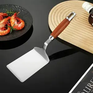 Stainless Steel Spatula with Wooden Handle, Non-Stick Grill and BBQ Tool, Rust-Resistant Outdoor Kitchen Utensil, Barbecue Utensils, Perfect Holiday Essential