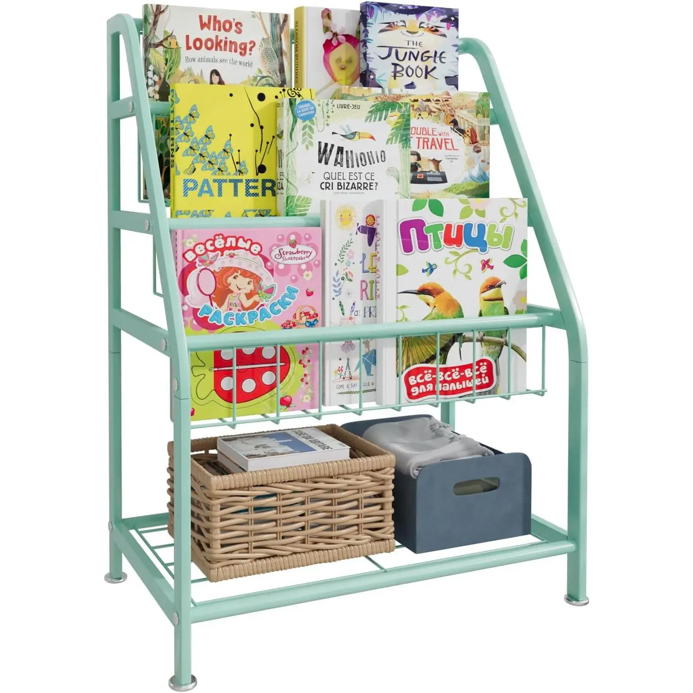 Bookshelf  Freestanding Small Bookcase Organizer for  Room 18 inches Metal Bookcase  Organizer Green  Bookcase Bookstore Library Book Unit Storage for Small Place