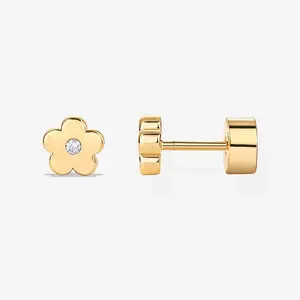Floral Zirconia Stud Earrings INS Design Gold Plated 18K Gold Color Retention Stainless Steel 8G Electroplated Earrings