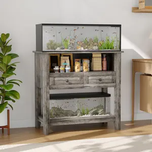 Garvee 20-29 Gallon Aquarium Stand with Charging Station, 660LBS Heavy Duty Fish Tank Stand with Drawers & Open Storage for Reptile Turtle Tank